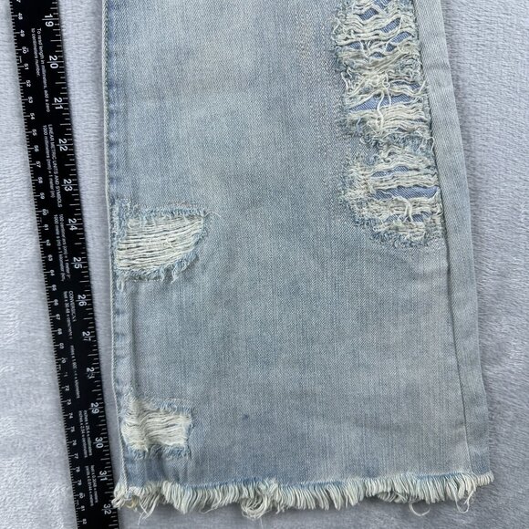 Blank NYC Cosmic Flare Leg Jeans Womens 27 Low Rise Distressed 100% Cotton Blue - Picture 9 of 12